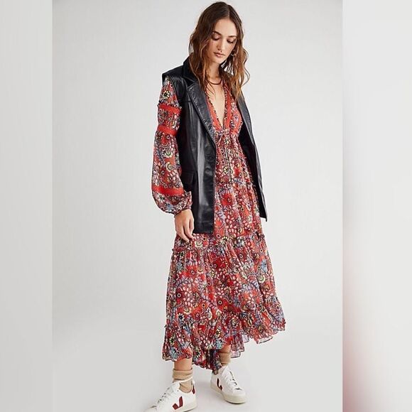 Free People - Cassis Printed Chiffon Dress size M - Picture 5 of 7